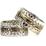 ست حلقه عروسی طلای سفید و زرد با نگین برلیان  مدل: srd1109