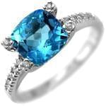 انگشتر طلا سفید با نگین توپاز آبی و برلیان: مدل rgf1228