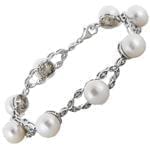 دستبند طلا سفید با نگین مروارید و برلیان مدل: bdf1102