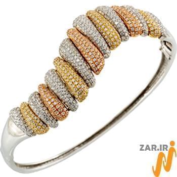 دستبند طلا زرد و سفید و گلی با نگین الماس مدل: bdf1104