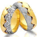 حلقه ست عروسی طلای زرد و سفید با نگین برلیان مدل: srd1136