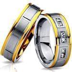 حلقه ست عروسی طلای زرد و سفید با نگین برلیان مدل: srd1137