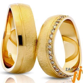 حلقه ست عروسی طلای زرد با نگین الماس تراش برلیان مدل: srd1141