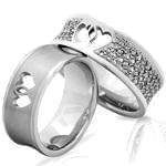 حلقه ست عروسی طلای سفید با نگین برلیان طرح قلب مدل: srd1144