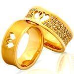 حلقه ست عروسی طلای زرد با نگین برلیان طرح قلب مدل: srd1145