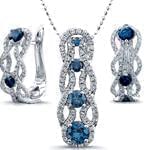 نیم ست گوشواره و آویز طلا با نگین یاقوت کبود و برلیان مدل: hsdf1215