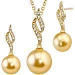 نیم ست گوشواره و آویز طلا با نگین برلیان و مروارید مدل: hsdf1216