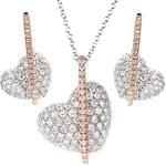 نیم ست گوشواره و آویز طلای دو رنگ با نگین برلیان طرح قلب مدل: hsdf1217