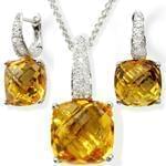 نیم ست گوشواره و آویز طلا با نگین برلیان و سیترین مدل: hsdf1218