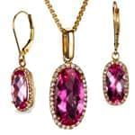 نیم ست گوشواره و آویز طلای رز گلد با نگین برلیان و تورمالین مدل: hsdf1219