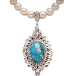 گردنبند مروارید با نگین فیروزه و برلیان مدل: ndf1202