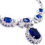 گردنبند طلا سفید با نگین یاقوت کبود و الماس تراش برلیان و مارکیز مدل: ndf1207