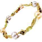 دستبند جواهر طلا زرد با نگین مروارید، کوارتز، یاقوت، زبرجد، سیترین و برلیان مدل: bdf1113