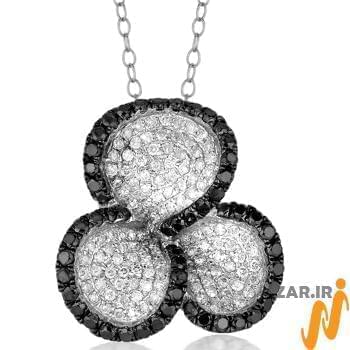 آویز الماس سیاه و سفید با طلای سفید طرح فلاور (flower) مدل: pdb2059