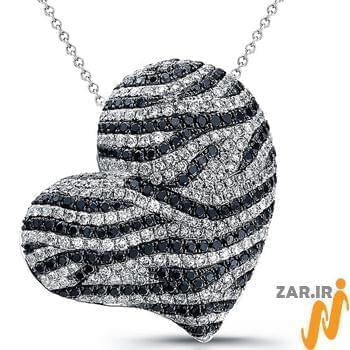 آویز الماس سیاه و سفید با طلای سفید طرح قلب (heart) مدل: pdb2060