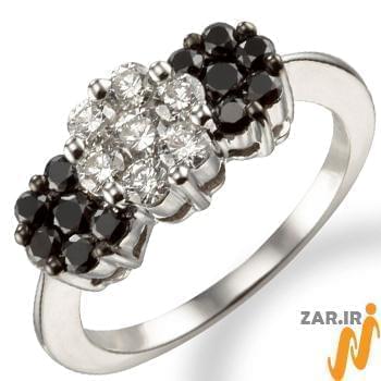 انگشتر فلاور (flower) الماس سیاه و سفید با طلای سفید مدل: ring2036 