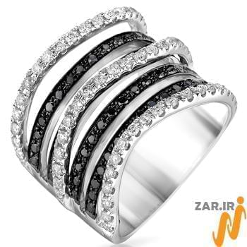 انگشتر جواهر زنانه الماس سیاه و سفید با طلای سفید مدل: ring2038