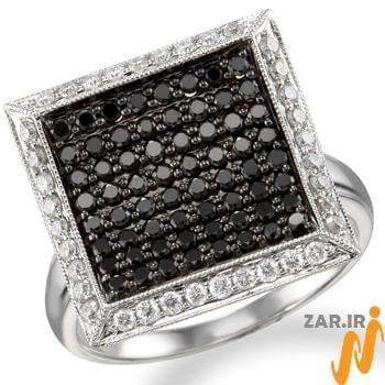 انگشتر جواهر زنانه الماس سیاه و سفید با طلای سفید مدل: ring2040