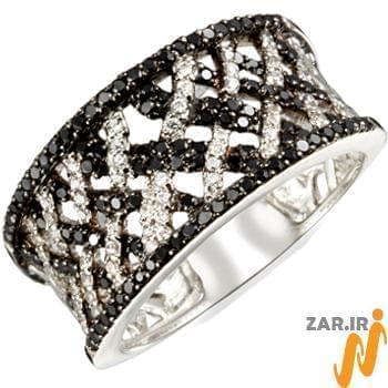 انگشتر جواهر زنانه الماس سیاه و سفید با طلای سفید مدل: ring2042