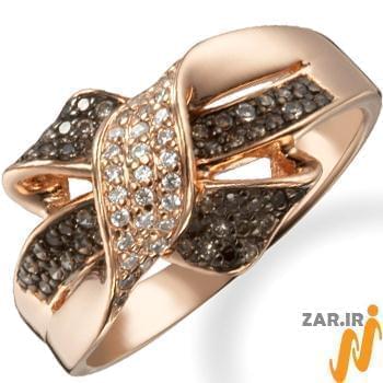 انگشتر جواهر زنانه الماس سیاه و سفید با طلای رزگلد مدل: ring2043