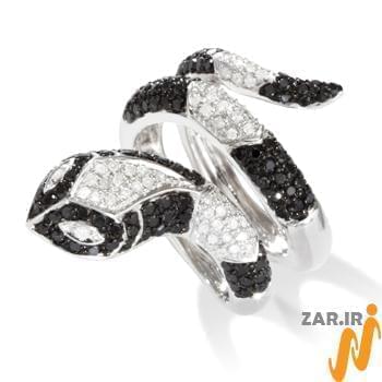 انگشتر جواهر زنانه الماس سیاه و سفید با طلای سفید طرح مار مدل: ring2046