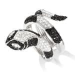 انگشتر جواهر زنانه الماس سیاه و سفید با طلای سفید طرح مار مدل: ring2046