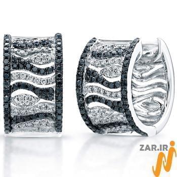 گوشواره جواهر الماس تراش برلیان طرح سیاه و سفید مدل: ebf2039