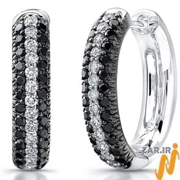 گوشواره جواهر الماس تراش برلیان طرح سیاه و سفید مدل: ebf2041