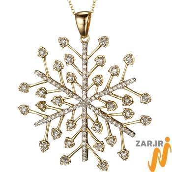 آویز الماس تراش برلیان با طلای سفید طرح دانه برف مدل: pdb2062