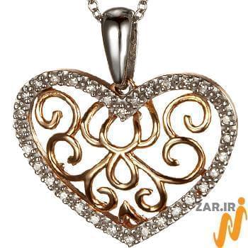 آویز الماس تراش برلیان با طلای رزگلد و سفید طرح قلب (heart) مدل: pdb2065