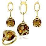 نیم ست جواهر آویز و گوشواره و انگشتر با نگین سیترین و برلیان مدل: hsdf1259