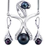 نیم ست جواهر آویز و گوشواره و انگشتر با نگین مروارید و برلیان مدل: hsdf1264