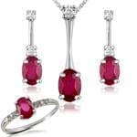 نیم ست جواهر آویز و گوشواره و انگشتر با نگین یاقوت قرمز و برلیان مدل: hsdf1265