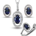 نیم ست جواهر آویز و گوشواره و انگشتر با نگین یاقوت کبود و برلیان مدل: hsdf1266