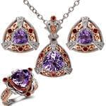 نیم ست جواهر با نگین آمتیس، یاقوت قرمز و الماس تراش برلیان مدل: hsdf1267