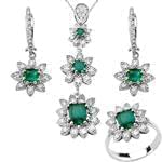 نیم ست جواهر آویز و گوشواره و انگشتر با نگین زمرد و برلیان مدل: hsdf1268