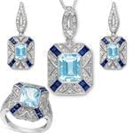 نیم ست آویز و گوشواره و انگشتر با نگین توپاز، یاقوت کبود و برلیان مدل: hsdf1269