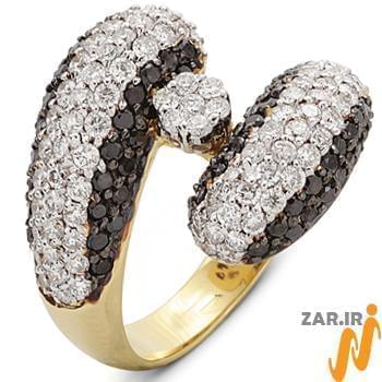انگشتر جواهر زنانه الماس سیاه و سفید با طلای زرد مدل: ring2051