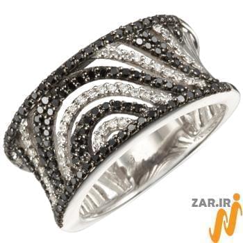 انگشتر جواهر زنانه الماس سیاه و سفید با طلای سفید مدل: ring2055