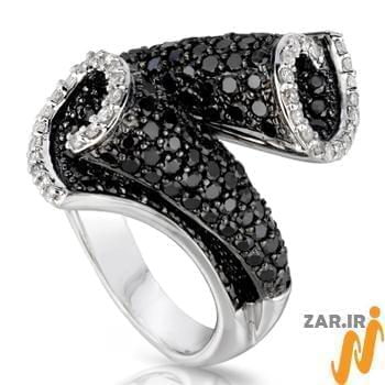 انگشتر جواهر زنانه الماس سیاه و سفید با طلای سفید مدل: ring2057