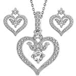 نیم ست گوشواره و آویز الماس تراش برلیان طرح قلب : مدل hdset2019