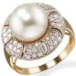 انگشتر زنانه طلا زرد با نگین مروارید و برلیان: مدل rgf1263