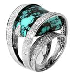 انگشتر زنانه طلا سفید با نگین فیروزه و برلیان: مدل rgf1270