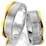 حلقه ست عروسی طلای زرد و سفید با نگین برلیان مدل: srd1147