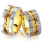 حلقه ست عروسی طلای زرد و سفید با نگین برلیان مدل: srd1151