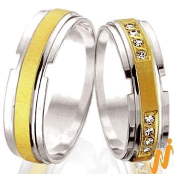 حلقه ست عروسی طلای زرد و سفید با نگین برلیان مدل: srd1153