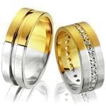 حلقه ست عروسی طلای زرد و سفید با نگین برلیان مدل: srd1155