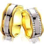 ست حلقه عروسی طلای زرد و سفید با نگین برلیان مدل: srd1161