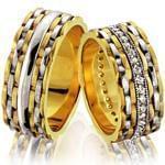 ست حلقه عروسی طلای زرد و سفید با نگین برلیان مدل: srd1166