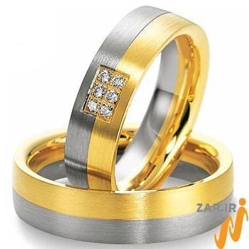 ست حلقه عروسی طلای زرد و سفید با نگین برلیان مدل: srd1169